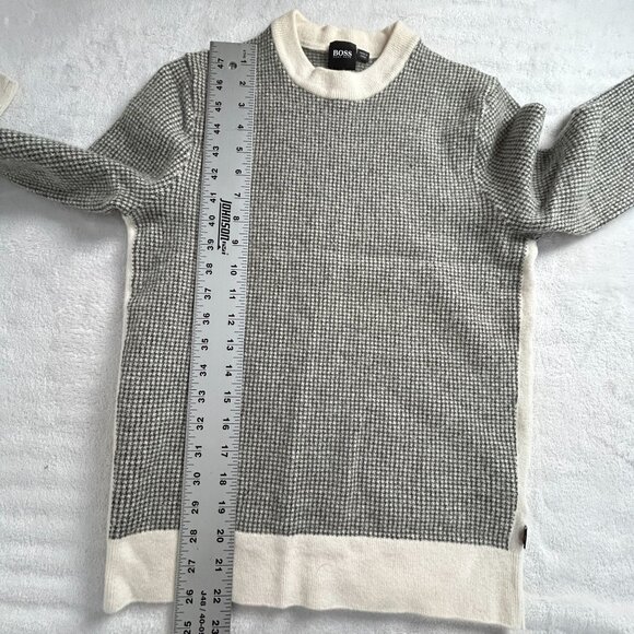 BOSS HUGO BOSS Womens Houndstooth Wool Crewneck Sweater Large Gray Pullover - Picture 7 of 9